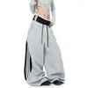 Comercio Transfronterizo Patchwork Jazz Hip-Hop Retro Pantalones Deportivos de Dos Piezas Falsas para Hombre Estilo Americano Doble Cintura Rayados de Pierna Ancha para Mujer