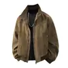Chaqueta de terciopelo estilo retro americano de lujo ligero con cuello alto para hombre, adecuada para hombres jóvenes y de mediana edad, abrigo casual holgado y versátil para primavera, otoño e invierno