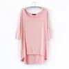 Camiseta Simples Feminina Estilo Coreano Nova para Primavera e Verão Cor Lisa Slim Manga Meia Manga Camisa Morcego Tamanho Grande Solta Top