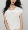 Camiseta de punto de manga corta con diseño de cuello en V para mujer, hombros normales, top elástico nuevo 2026