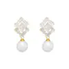 Pendientes de Perla Geométricos con Pasador de Plata 925 Lujo Accesible Moda de Gama Alta Pendientes de Circonita Lujo Accesible Pendientes de Nicho de Moda para Mujer