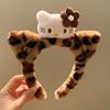 Lindo Gato Salsa Dibujo Animado Gatito Orejas Estampado de Leopardo Banda para el Cabello de Felpa Mujer Lavar Cara Maquillaje Diadema Accesorios para el Cabello de Dibujos Animados
