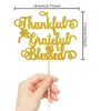 Topo de Bolo Folha de Bordo com Glitter Dourado Bênção de Ação de Graças, Decoração de Bolo para Festa de Ação de Graças de Outono Agradecimento