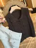 Camisola de Punto Calado Color Café con Cuello Polo Estilo Old Money para Mujer, Top Sin Mangas Único y Hermoso para Usar en Verano