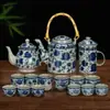 Juego de Té de Porcelana Azul y Blanco Peonía Tetera China Retro Olla con Asa para el Hogar Preparación de Té Azul y Blanco Cerámica Olla para Oficina