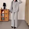 Estação Europeia Outono/Inverno Novo 2025 Moda Gola Alta Zíper Cardigan de Tricô Calça Reta de Cintura Alta Conjunto de Duas Peças Roupas Femininas