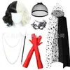 Peluca de Bruja Cruella Blanco y Negro de los Años 20, Set de Collar con Boquilla para Cigarrillo, Guantes, Listo para Disfraz de Estella