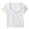 CANVAUS - Camiseta de verano de manga corta con cuello cuadrado para mujer, estilo coreano, ajustada, de algodón, ropa para mujer
