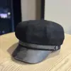 Gorra Octagonal Retro de Otoño e Invierno para Mujer, Visera de Cuero Gamuza, Gorra de Boina Color-Blocking, Adelgazante, Gorra de Béisbol Elegante Estilo Old Money