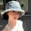 Sombrero de Pescador de Mezclilla Vintage Desgastado para Hombres y Mujeres, Sombrero de Cubo Versátil para Todas las Estaciones con Bordes Deshilachados, Sombrero de Cubo de Moda con Protección Solar para la Cara
