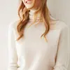 Suéter de peça única 100% cashmere sem costura para mulheres, novo estilo outono e inverno, gola alta, em camadas, com bordas enroladas, camada base