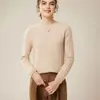 Tejido de Punto Base 100% Cachemir Puro para Mujer, Cuello Redondo, Patrón de Asiento, Tejido de Punto de Manga Larga, Tejido de Punto de Color Puro de Moda para Otoño e Invierno