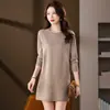 Suéter de Punto de Lana de Longitud Media Hengyuanxiang para Mujer, Moda Primavera y Otoño, Adelgazante, Elegante, Camiseta Básica de Cuello Redondo, Cubre las Caderas, Delgado