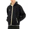 Chaqueta cárdigan con capucha de diseño de moda callejera estilo coreano con lunares para hombre, corte holgado con ribete negro en contraste, sudadera casual con cremallera bordada