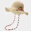 Nuevo Estilo Estilo Hyun Ya Color Cuentas de Madera Sombrero de Sol para Mujer Verano Hueco Ala Ancha Sombrero Protector Solar Vacaciones Playa Sombrero de Paja Moderno
