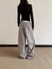 Pantalones de Chándal Elásticos de Cintura Alta para Hombre de Primavera y Otoño, Holgados, Caídos, Pierna Ancha, Color Sólido, Casual, Deportivos, Pantalones Largos, Pierna Recta, Largo hasta el Suelo