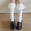 Botas y Calcetines de Algodón para Niñas Tipo Felpa Primavera y Otoño Color Sólido Encaje Grande Estilo Lolita Ballet Calcetines Coreanos de Otoño para Niñas