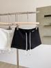 Shorts Negros Bordados de Pierna Ancha para Mujer Pantalones Casuales de Verano Spice Girls Cordón Ajustable Pantalones Rectos Combinan con Todo Cintura Alta Forma A Pantalones Cortos