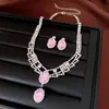 Conjunto de brincos e colar com pingente oval de zircônia cravejado de diamantes, luxo leve, alta qualidade, design elegante, joias da moda e versáteis