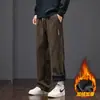 Pantalones Casuales Transfronterizos para Hombre Rectos Holgados Elásticos Deportivos de Felpa 2026 Nuevo Otoño Invierno Pana Más Terciopelo Pantalones Largos