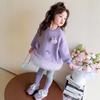 Conjunto Estilo Western para Bebê Menina, Pequena Princesa, Moletom com Recorte de Tule Roxo, Leggings de Outono de Comprimento Médio, Conjunto de Duas Peças para Meninas