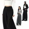 Pantalones de traje negros de cintura alta para mujer, Nuevo estilo Otoño 2026, Pantalones de pierna ancha fluidos de alta gama, Pantalones largos casuales adelgazantes