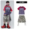 Ropa Infantil Trendy para Street Dance Genial Hip-Hop Niños Camuflaje Manga Corta Pantalones Cortos Conjunto de Ropa para Actuación Ropa de Hip-Hop para Actuación para Niños