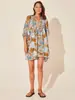 Moda Transfronteriza para Mujer Cuerda de Corbata Floral Manga Corta Holgada Casual Vestido de Ram Falda de Vacaciones en la Playa