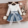 Comércio Exterior Transfronteiriço Outono Novo Tops Brancos com Laço de Renda Jeans Roupas para Meninas e Crianças Varejo