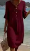 Moda de verano para mujer europea y americana, nuevo estilo transfronterizo, cuello en V, holgado, color liso, botones, casual, manga tres cuartos, vestido para mujer