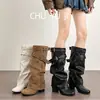 Hebilla de Cinturón Estilo Coreano Fruncido Apilado Botas Largas para Mujer 2026 Nuevo Otoño Botas de Caballero Versátiles Botas de Caña Ancha