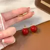 Pendientes de Perla Roja para Mujer, Pendientes de Perla Frontales y Traseros Estilo Retro Francés, Nuevos Pendientes Populares de Diseño de Nicho para Mujer