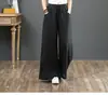 Pantalones de Mujer de Algodón y Lino Estilo Coreano Literario de Múltiples Colores de Dieciséis Colores para Primavera y Verano, Holgados, Talla Grande, Pierna Ancha, Cintura Alta, Largo hasta el Suelo, Pierna Recta