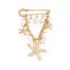 Broche Colgante de Concha y Estrella de Mar Estilo Vacaciones de Playa Transfronterizas Europeas y Americanas, Elegante Pin Multifuncional de Perlas de Imitación