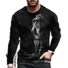 2026 Maillard Masculino 3D Estampado Animal Manga Longa Tamanho Plus Size Gola Redonda Alta Camiseta Base Tricô