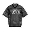 Malla Negra Estampada Hueca Manga Corta para Hombre Estilo Rascally Cool Americano Jersey Estilo Hip Hop Sensación Cool Media Manga