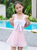 Moda Praia Infantil Verão Vestido Estilo Ocidental com Laço 2024 Nova Moda Praia Infantil Meninas 3-8 Anos