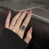 Anillo de Diseño Minimalista para Mujer, Moderno y Exquisito, Versátil Anillo Abierto Doble Estrella de Ónice Negro Simple