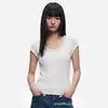 Top de punto de manga corta con cuello en U de lana 100% merino, con cuentas, diseño delicado y elegante corte ajustado