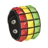 16 pulseiras de couro para motociclistas masculinas, pulseiras de três fileiras com rebites quadrados de cor escura para balada