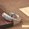 Anel de Prata Esterlina para Mulheres, Anel de Turmalina Colorida Arco-Íris de Alto Padrão com Design Aberto, Elegante e Simples, Moderno