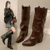 Botas altas Melard para mujer con hebilla de cinturón, nuevo estilo otoño e invierno 2026, tacón alto grueso, tubo largo adelgazante apilado, botas de montar