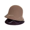 Sombrero de Pescador Ondulado con Perlas y Cristales Cosido a Mano para Mujer, Sombrero de Fieltro de Lana Australiana para Otoño e Invierno, Sombrero de Moda Versátil