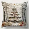 Fronha Estampada de Boneco de Neve de Natal para a Sala de Estar, Atmosfera Festiva e Aconchegante, Cena de Neve, Rena, Árvore de Natal, Elementos Fofos de Boneco de Neve
