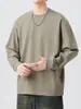 Nueva camiseta de algodón de bambú de manga larga para hombre, temporada de primavera y otoño, corte holgado, color liso, cuello redondo, estilo retro japonés casual, camiseta interior