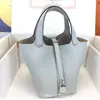 Bolso de Cesta de Verduras de Cuero Vegetal TC Importado Cosido con Cera Hecho a Mano picotin18/22cm Portátil Todo Fósforo Cubo Bolso de Mujer