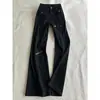 Jeans acampanados de calle estilo americano con múltiples bolsillos para mujer, otoño, corte ajustado, adelgazantes, con diseño de cremallera, pantalones de trabajo negros