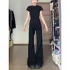 Pantalones de campana largos negros para mujer alta, estilo nuevo y moderno, tiro bajo, corte ajustado, pantalones de campana favorecedores