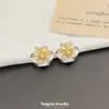 Brincos Elegantes de Flor de Pérola Tridimensional Estilo Coreano, Brincos de Moda Doces com Renda Vazada