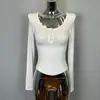 Ropa de Mujer de Comercio Exterior de Dongdaemun, Corea: Sexy y Realzador de Busto~ Camiseta Básica Femenina Ajustada con Escote en U Ligeramente Transparente